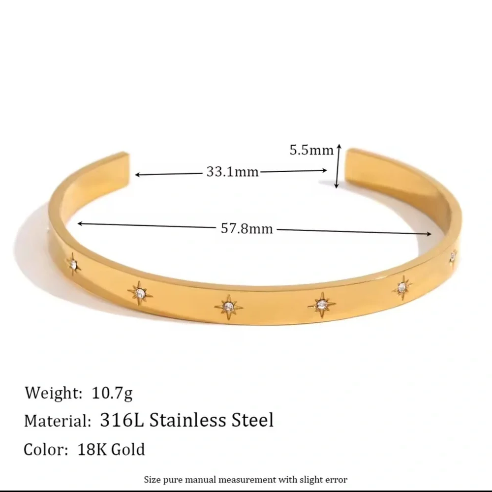 Starburst Cuff Bracelet 18K Gold Stainless Steel